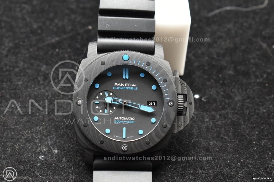 P.9010 PAM1616 Sleek Rubber 47mm Best Clone Carbotech on Markers Strap Black Dial Edition Blue VSF 991 0131
